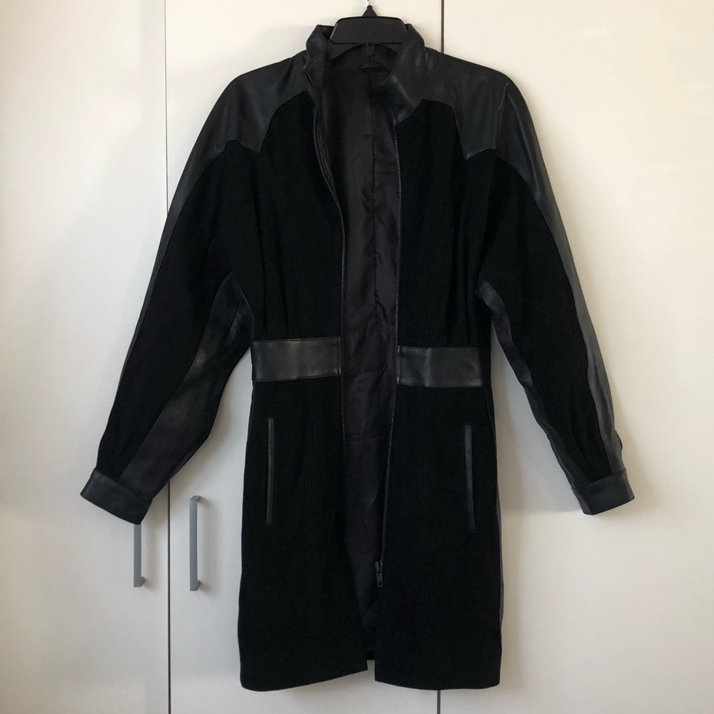 Black Leather Jacket / Coat with black suede material